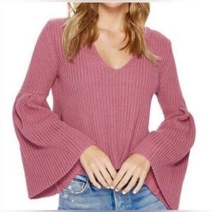 Free People Damsel Pink Bell Sleeve Knit Sweater